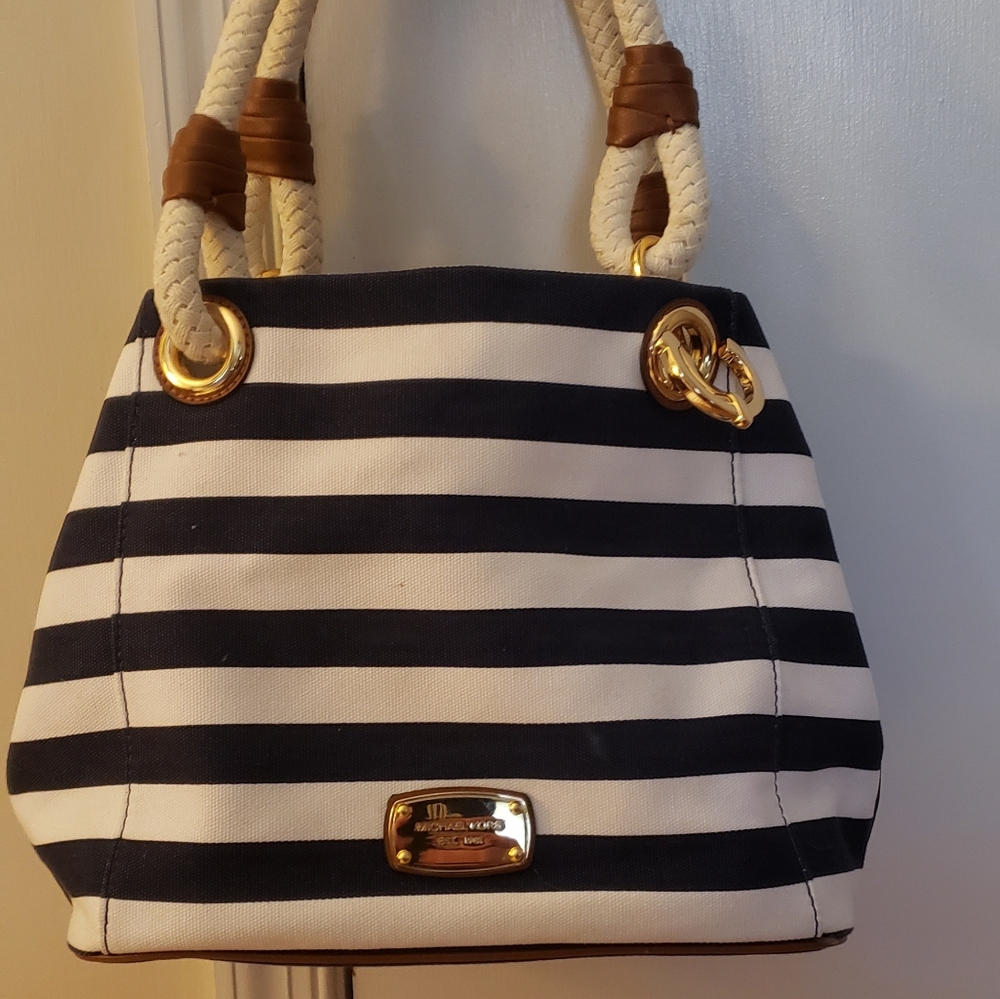 Michael Kors nautical blue and white striped bag
